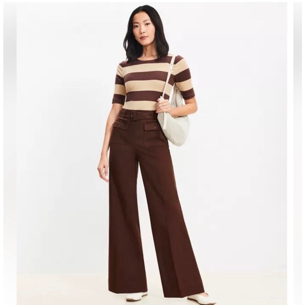 NWT Loft The Palmer Wide Leg Patch Pocket Belted Brown SZ 12